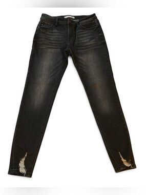 KanCan Black High Rise Skinny Jeans Hem Distress Size 29